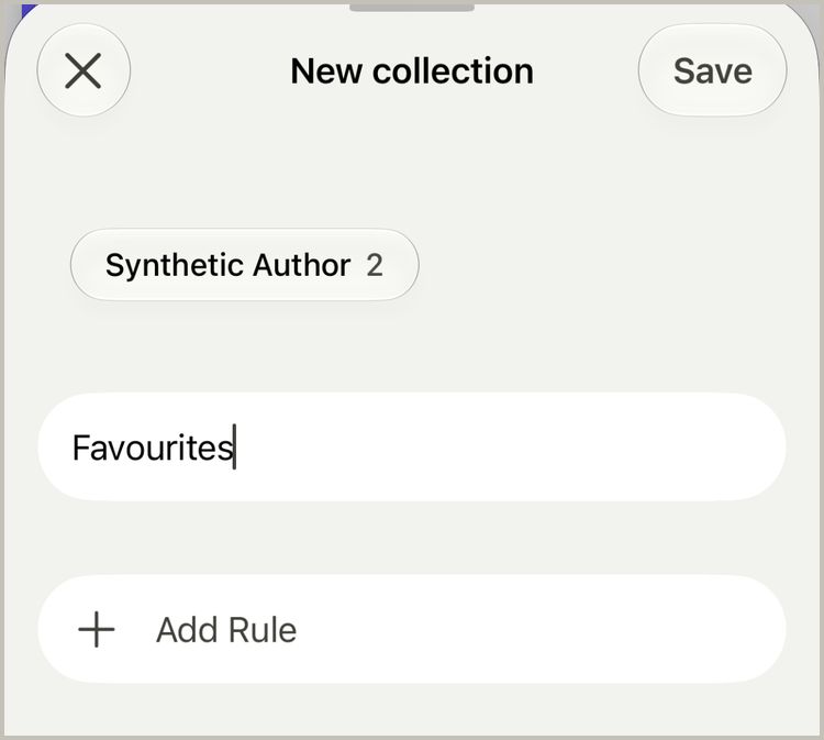 The New collection sheet with a name and Add Rule